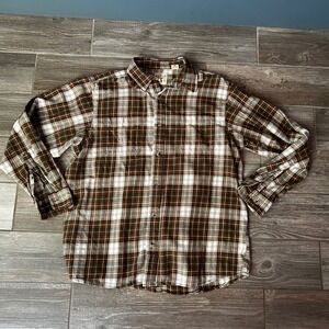 RedHead Mens XL Flannel Shirt Long Sleeve Plaid Brown Fall Cabincore Button‎ Up